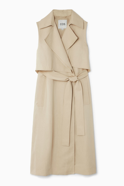 Cos Sleeveless Linen-blend Trench Coat In Beige