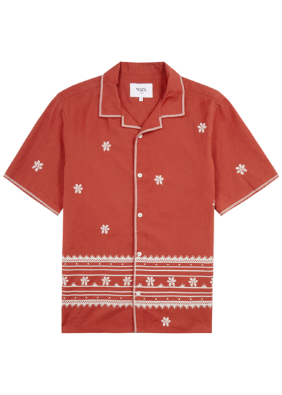 Wax London Didcot Embroidered Cotton-blend Shirt In Red And White