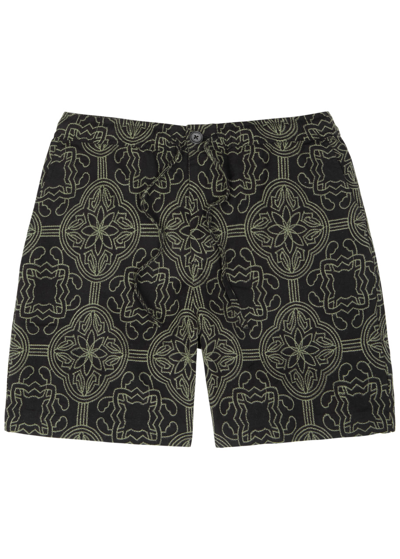 Wax London Kurt Embroidered Cotton-blend Shorts In Black