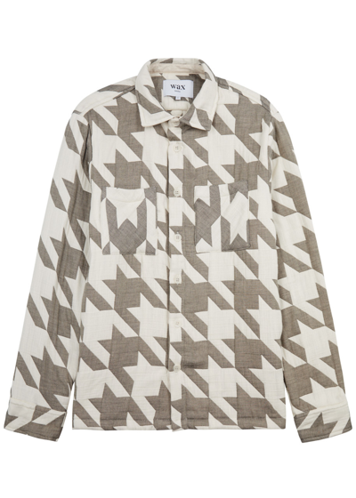 Wax London Whiting Houndstooth Cotton-blend Overshirt In White And Green