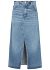 Frame The Midaxi Split-hem Denim Midi Skirt In Blue