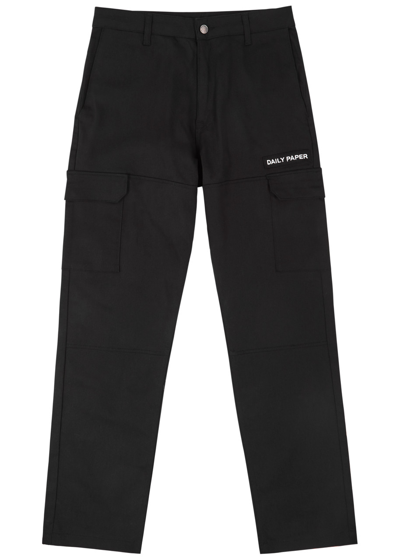Daily Paper Logo-embroidered Twill Cargo Trousers In Black