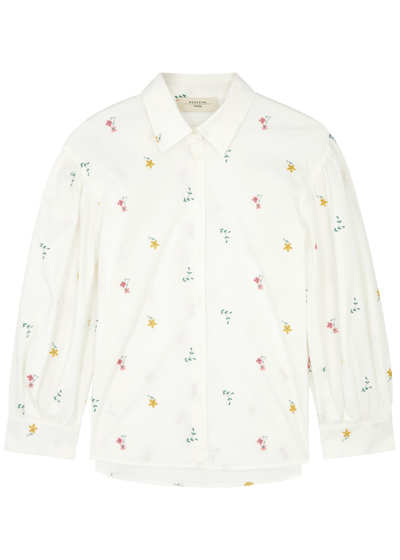 Max Mara Villar Floral-embroidered Cotton Shirt In White