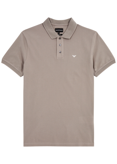 Emporio Armani Logo-embroidered Cotton Polo Shirt In Beige