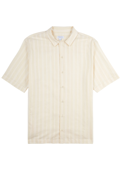 Sunspel Striped Embroidered Cotton Shirt In Ecru