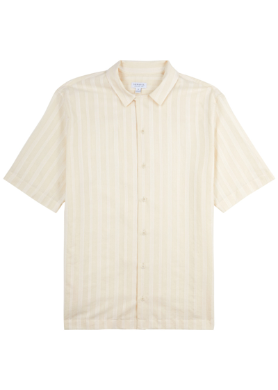 Sunspel Striped Embroidered Cotton Shirt In Neutrals