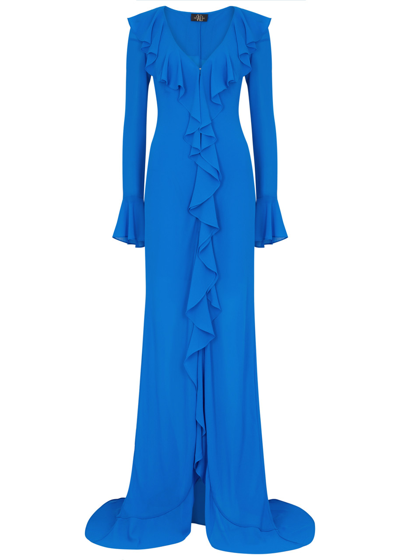 De La Vali Tangerine Ruffled Georgette Maxi Dress In Blue