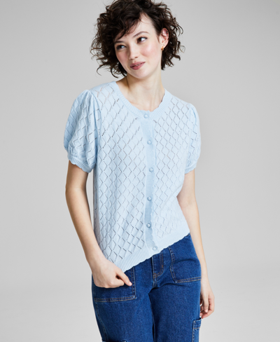 And Now This Women's Scalloped Button-up Sweater, Created For Macy's In Cool Dusk