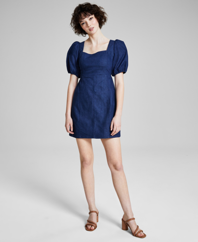 And Now This Women's Square-neck Denim Mini Dress, Created For Macy's In Dark Blue Wash