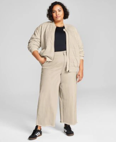And Now This Now This Trendy Plus Size Quilted Bomber Jacket Second Skin Muscle T Shirt Mariner Wide Leg Pants In Blue