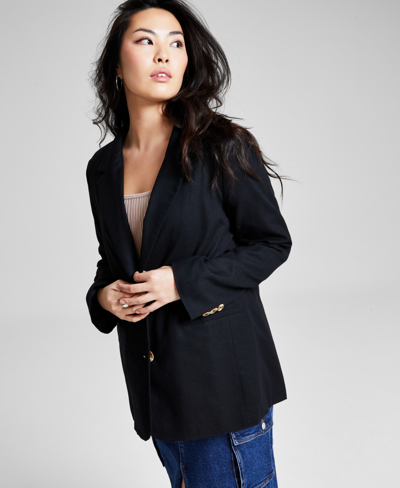 And Now This Women's Linen Blend Blazer, Created For Macy's In Black
