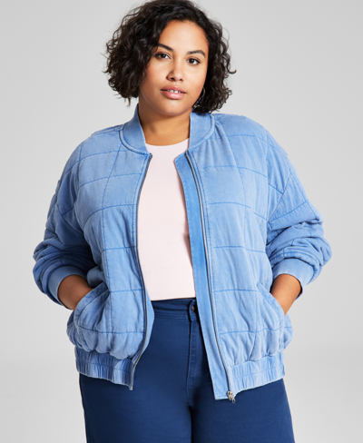 And Now This Trendy Plus Size Quilted Bomber Jacket In Blue