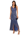 ADRIANNA PAPELL WOMEN'S METALLIC RUFFLED SLEEVELESS FAUX-WRAP GOWN