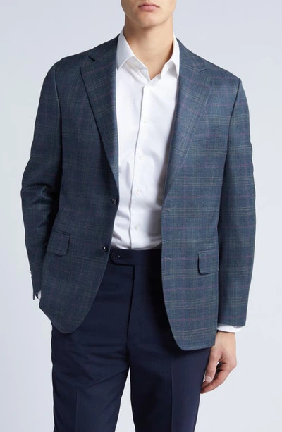 Peter Millar Tailored Fit Plaid Wool, Linen & Silk Blend Sport Coat In Grey/ Green Pliad