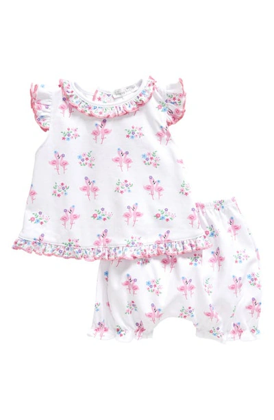 Kissy Kissy Babies' Flamingo Print Ruffled Cotton Top & Shorts Set In Multi Pink