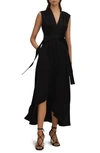 Reiss Black Strappy Asymmetric Midi Dress In Black