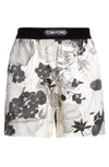 Tom Ford Floral Printed Silk Satin Boxers In Ecru/ Black