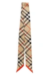 Burberry Check Silk Twill Twilly Scarf In Sand