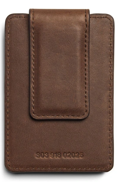 Shinola Money Clip Card Case In Medium Brown