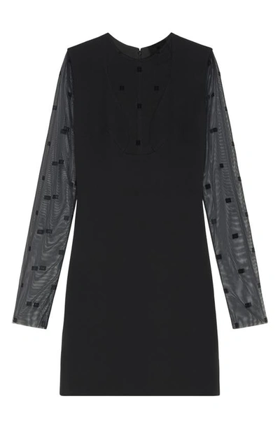 Givenchy 4g Tulle Illusion Long-sleeve Mini Dress In Black