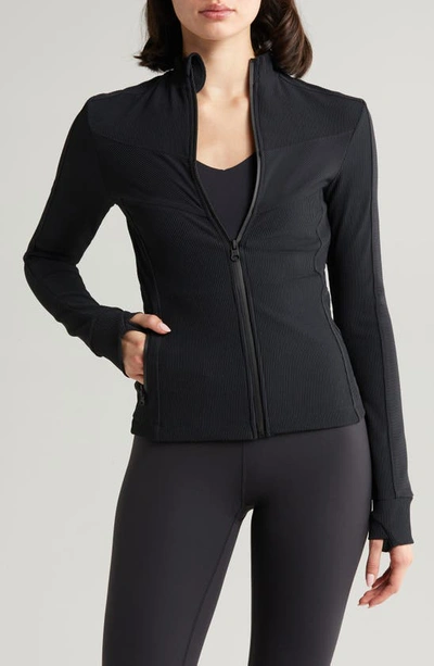 Blanc Noir Directional Rib Fitted Jacket In Black