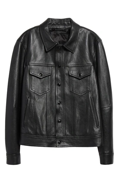 Tom Ford Grained Goatskin Leather Trucker Jacket In Black