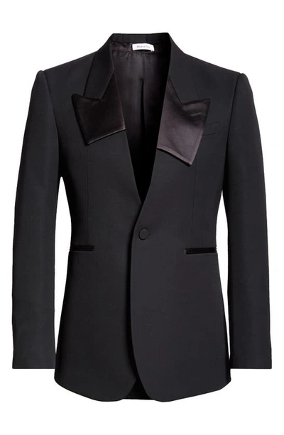 Alexander Mcqueen Asymmetric Lapel Wool Tuxedo Jacket In Black