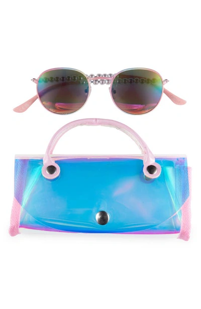 Capelli New York Kids' Round Sunglasses & Iridescent Hologram Case Set In Pink Multi