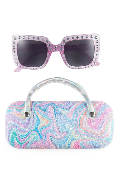 Capelli New York Kids' Chunky Square Sunglasses & Glitter Swirl Case Set In Purple Multi