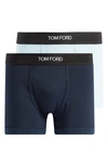 Tom Ford 2-pack Cotton Jersey Boxer Briefs In Arctic Blue / Nav