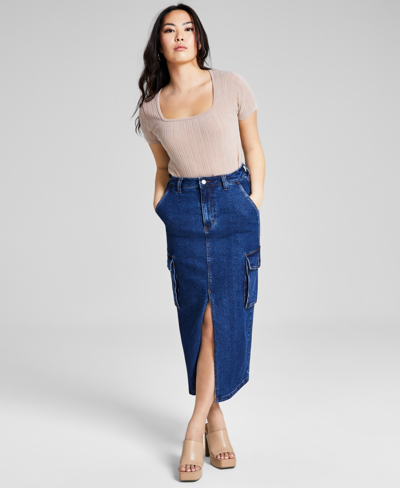 And Now This Women's Denim Cargo Maxi Skirt, Created For Macy's In Dark Blue Wash