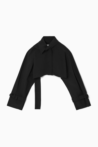Cos Scarf-detail Cropped Hybrid Trench Coat In Black