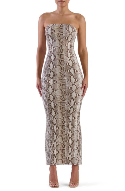 N By Naked Wardrobe Snakeskin Print Strapless Maxi Dress In Ivory Snakeskin  | ModeSens