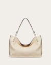 Valentino Garavani Medium Rockstud Grainy Calfskin Bag With Contrasting Lining Woman Light Ivory/rub In Light Ivory/ruby