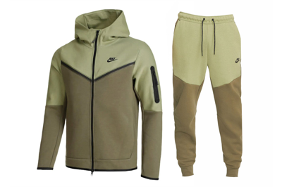 Pre-owned Nike Sportswear Tech Fleece Full Zip Hoodie & Joggers Set Alligator/medium Olive/black