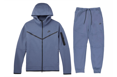 Pre-owned Nike Sportswear Tech Fleece Full Zip Hoodie & Joggers Set Diffused Blue/black