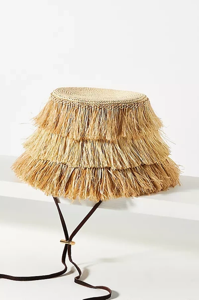 Sensi Studio Frayed Lamp Bucket Hat In Beige