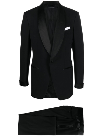 Tom Ford Satin-trim Single-breasted Suit In Black