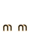 Miu Miu Metallic Stud Earrings Black Detailing In Gold
