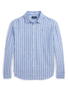 Polo Ralph Lauren Kids' Logo-embroidered Striped Shirt In Clear Blue