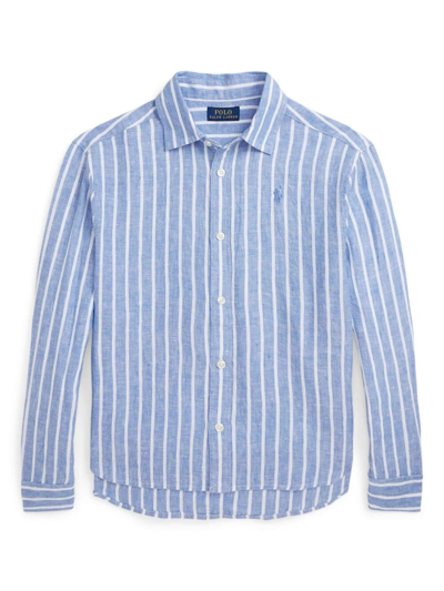 Polo Ralph Lauren Kids' Logo-embroidered Striped Shirt In Clear Blue