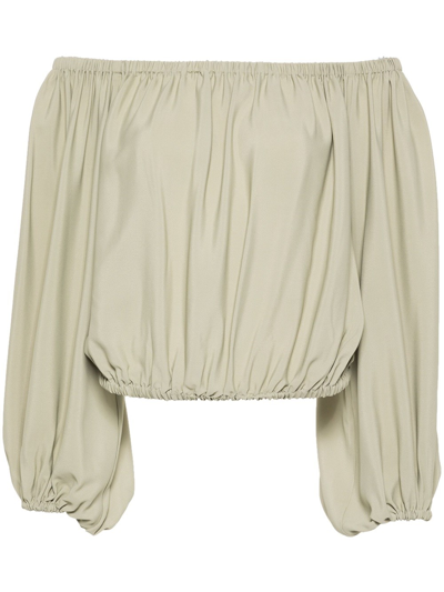 Federica Tosi Square-neck Elasticated Blouse In Green