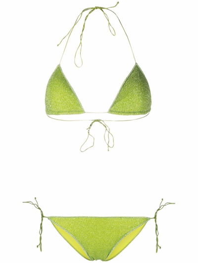 Oseree Ring-embellished Lurex Bikini In Green