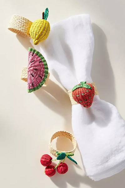 Anthropologie Klatso Handwoven Fruit Napkin Rings, Set Of 4 In Multi