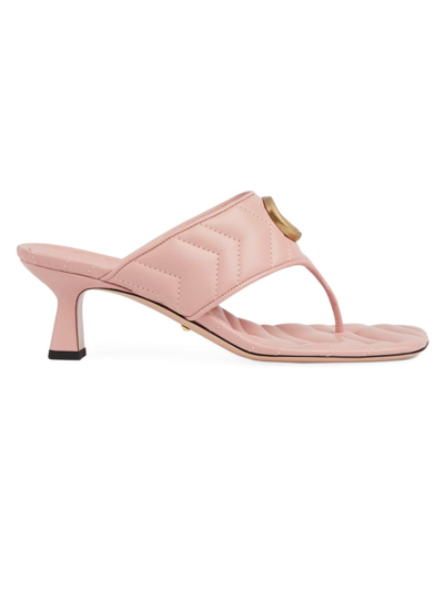 Gucci Gg Marmont 55 Leather Thong Sandals In Pink