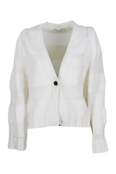 Fabiana Filippi Linen Cardigan Sweater With Three-dimensional Button Closure In White