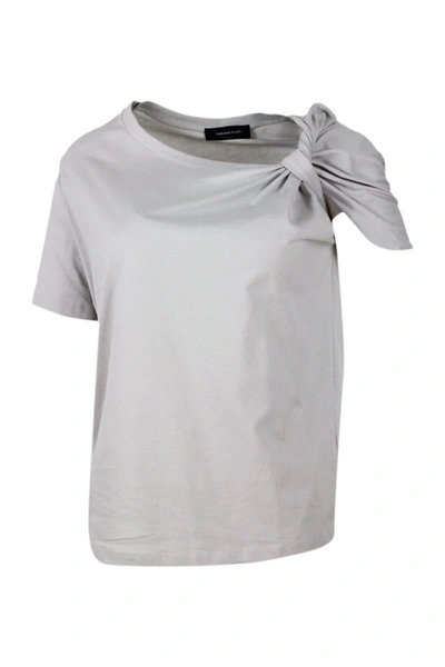 Fabiana Filippi T-shirt In Soft Stretch Jersey Cotton With Round Neck And Short Sleeves In Light Grey