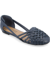 Journee Collection Journee Ekko Weave Flat In Navy Faux Leather- Polyurethane