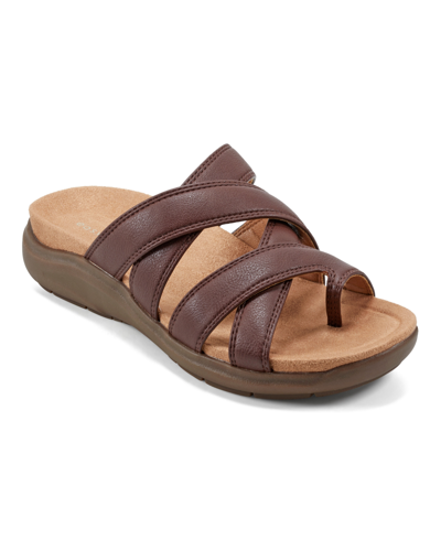 Easy Spirit Women's Westly Strappy Casual Flat Sandals In Dark Brown