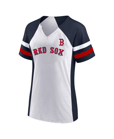 Profile Women's White And Navy Boston Red Sox Plus Size Notch Neck T-shirt In White,navy